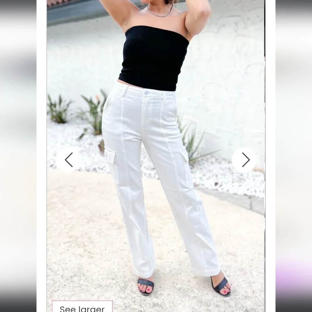 Judy Blue White High Rise Cargo Straight Jeans - Picture 8 of 10